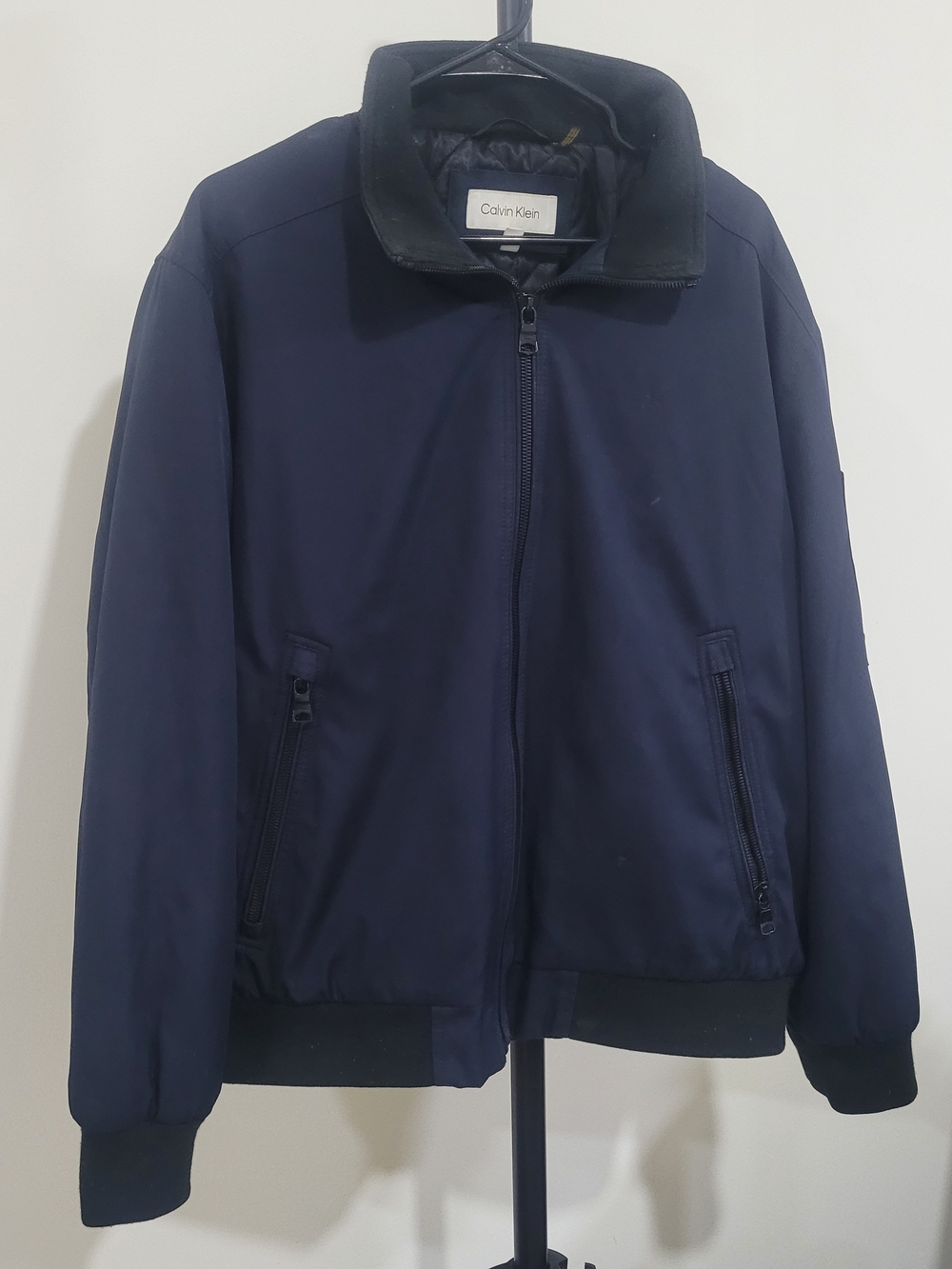 Calvin Klein Men's Navy Zip Bomber Jacket with Inner Pockets XL